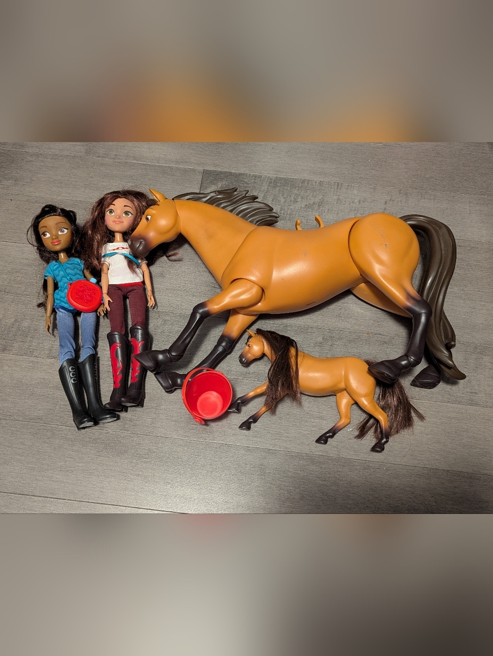 Spirit Riding Free Brown Plastic Horse Toy with Foal and Accessories And Dolls